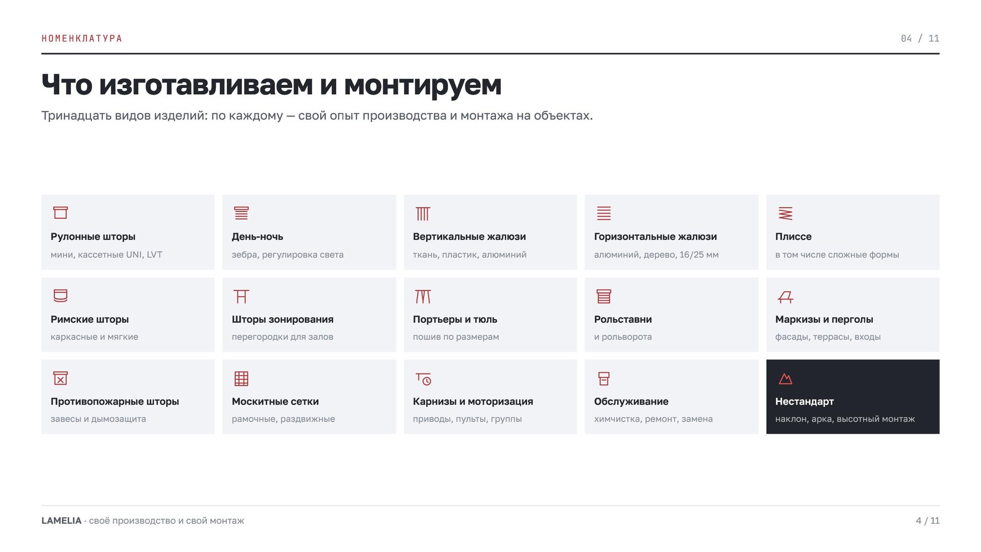 Слайд 4 презентации LAMELIA — Что изготавливаем и монтируем